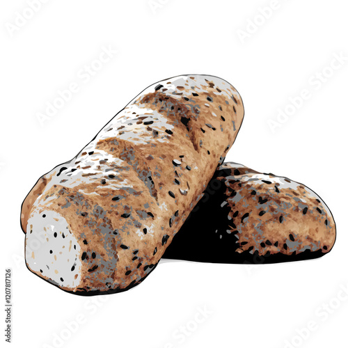 Homemade crunchy bread with grains vector illustration (2)