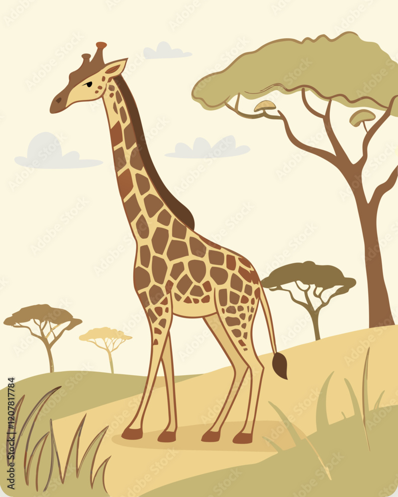 Fototapeta premium illustration giraffe in the grass vector graphic