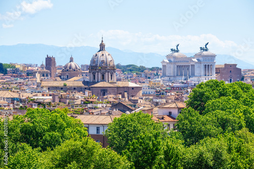 Rome skyline as seen from Gianicolo (Janiculum) Hill, Rome, Lazio, Italy