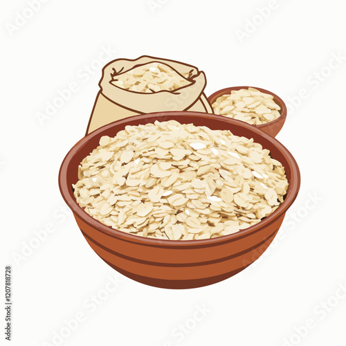 Oatmeal in bowls and bags isolated on a white  vector illustration (1)