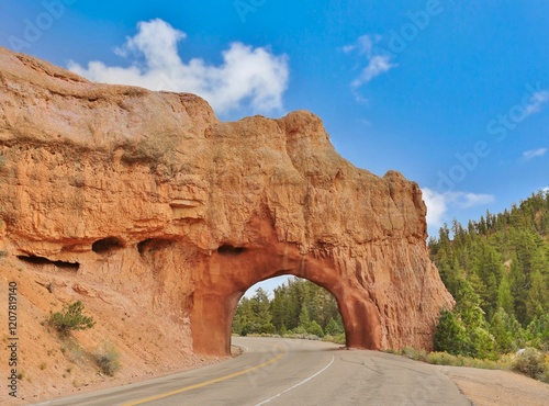 Red Canyon Arch, over the Utah State Highway 12 Scenic Byway between Panguitch and Bryce Canyon City, Utah, United States of America