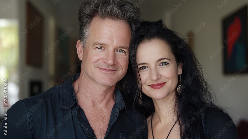 A Happy Couple Portrait: Close-up of a Smiling Man and Woman Together at Home A Happy Couple Portrait: Close-up of a Smiling Man and Woman Together at Home