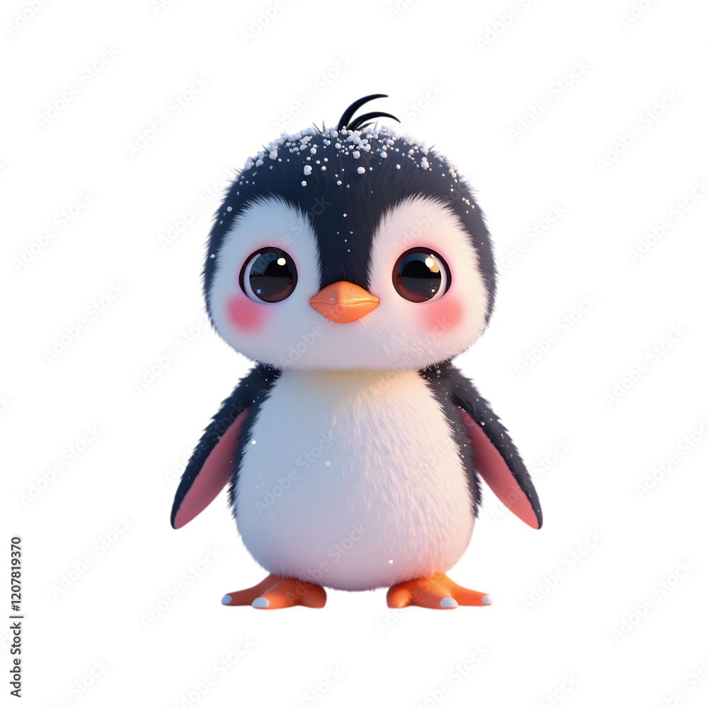 Fototapeta premium Adorable Baby Penguin 3D Render Winter Snow