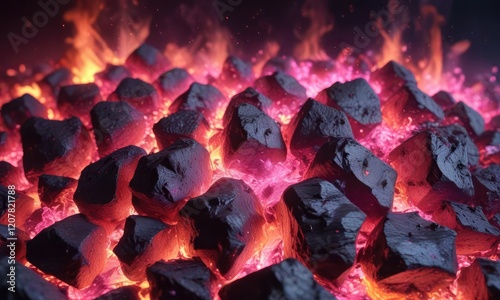 Blazing hot pink embers smolder and slowly consume the air, burning glow , slow burn