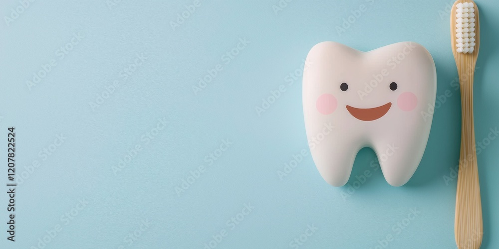 A toothbrush and a toothbrush holder with a cartoon tooth on it. The toothbrush is smiling and the tooth is smiling A toothbrush and a toothbrush holder with a cartoon tooth on it. The toothbrush is smiling and the tooth is smiling