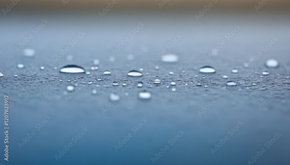 Close-up of water droplets on surface with soft bokeh background Close-up of water droplets on surface with soft bokeh background