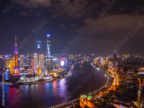 Wallpaper Mural Aerial View of Shanghai skyline at night Torontodigital.ca