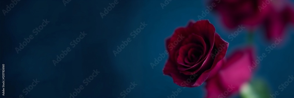 Close-up of a red rose with soft focus on a dark blue background Close-up of a red rose with soft focus on a dark blue background