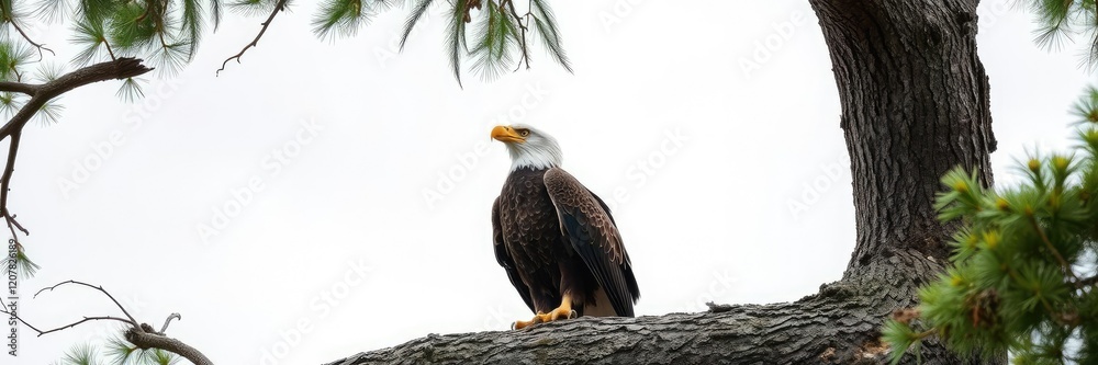 Bald eagle gazing out from a high branch, wildlife, twig, birds Bald eagle gazing out from a high branch, wildlife, twig, birds
