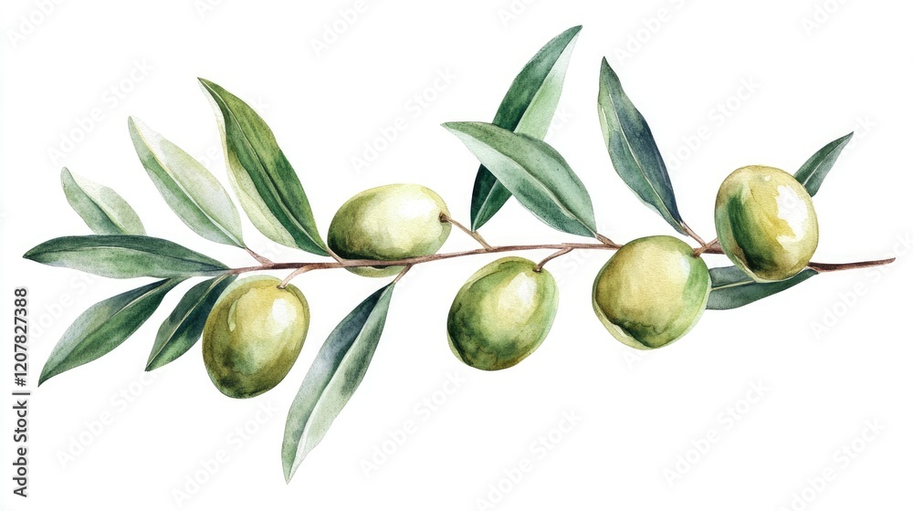Watercolor Olive Branch Illustration Green Olives Leaves Watercolor Olive Branch Illustration Green Olives Leaves