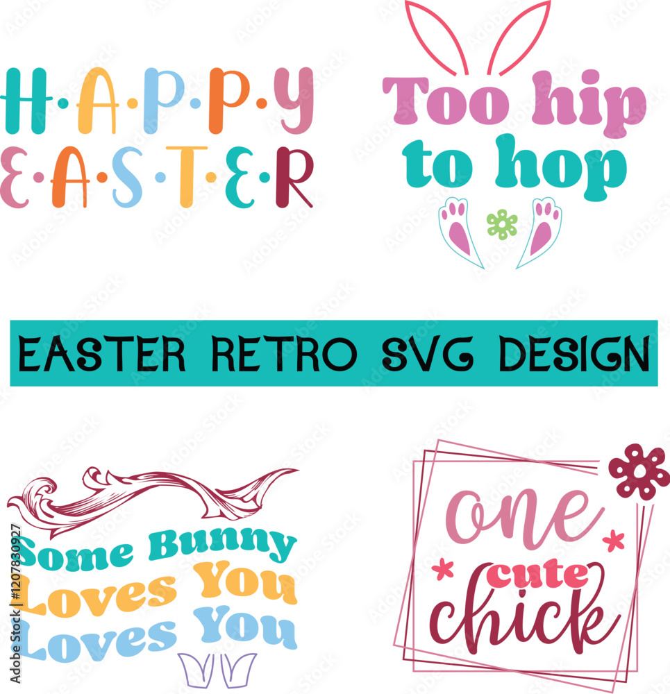Naklejka premium Easter Retro design, Easter Family,Groovy Style Easter Day Design,funny easter,Cut Files,bunny, nurse, mommy