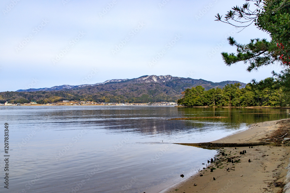 Serene View of Aso Sea at Amanohashidate, Kyoto, Japan Serene View of Aso Sea at Amanohashidate, Kyoto, Japan