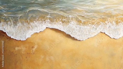 Golden Beach Meets the Ocean's Embrace, painted with waves gently rolling on sandy shores