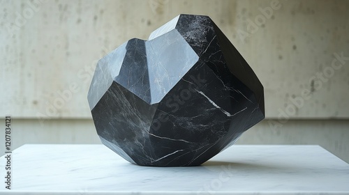 Elegant black geometric bowl displayed on a marble surface in a modern interi...