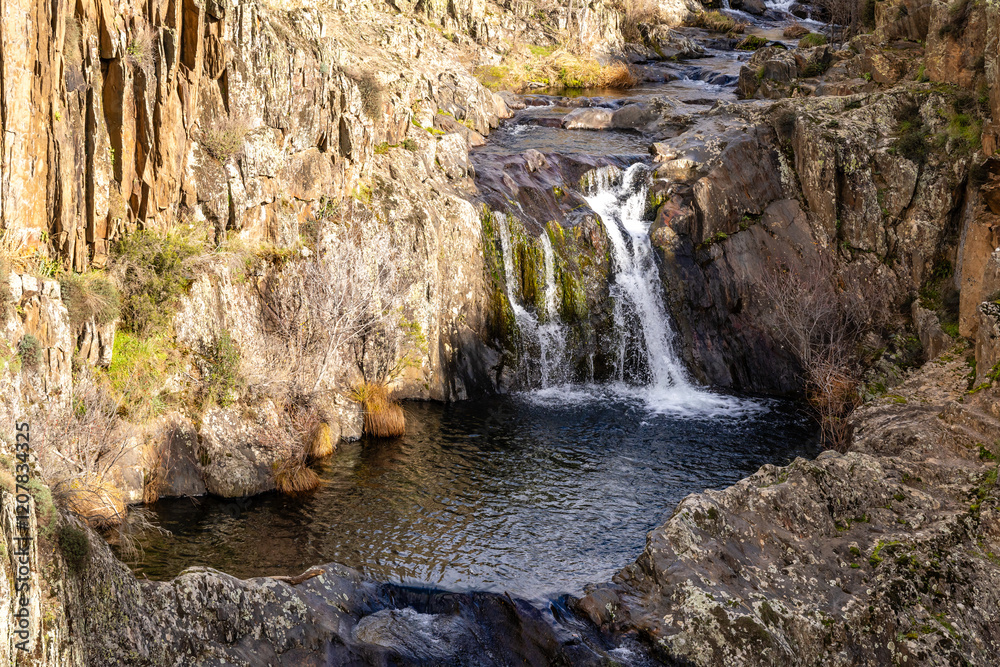 Obraz premium Aljibe waterfall in the area of the black villages of Guadalajara, Spain
