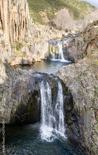 Aljibe waterfall in the area of the black villages of Guadalajara, Spain