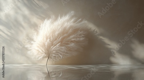 Soft pampas grass reflected in still water creates a serene and tranquil atmo...