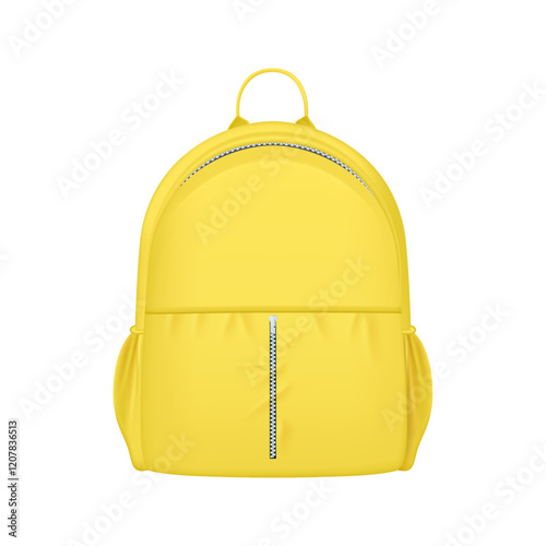 Rucksack with water bottle pockets, adjustable straps for shoulders. Vector isolated realistic bag for school or travel. Schoolbag with zipper and pockets, textile accessory for casual style