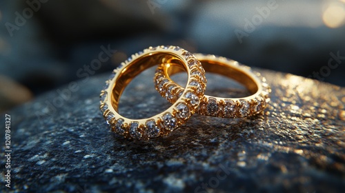 Elegant gold hoop earrings resting on a textured surface in soft natural light