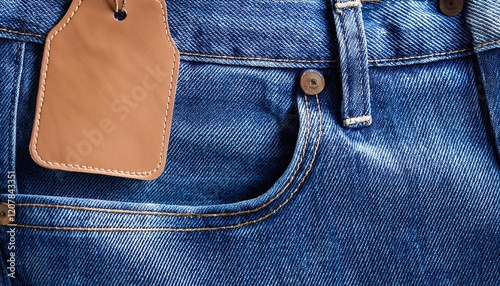 Blue Jeans denim pants with blank leather label tag