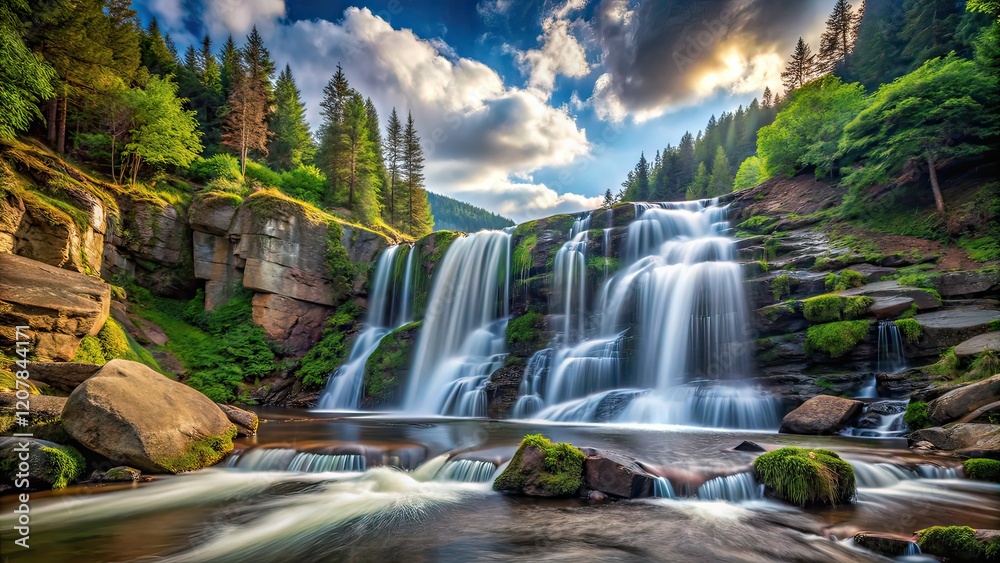 Obraz premium Jeseniky Mountains Waterfall Czech Republic Rule of Thirds