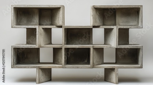 Unique modern concrete shelving unit showcasing industrial design and geometr...