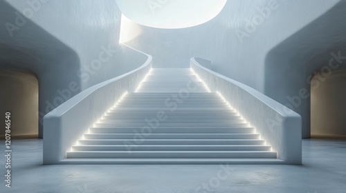 Modern architectural staircase with illuminated steps in minimalist interior ...