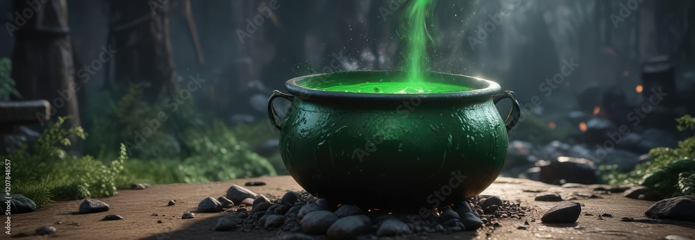B shaped cauldron overflowing with green potion, bubbling liquid, potion splashing, eerie ambiance B shaped cauldron overflowing with green potion, bubbling liquid, potion splashing, eerie ambiance