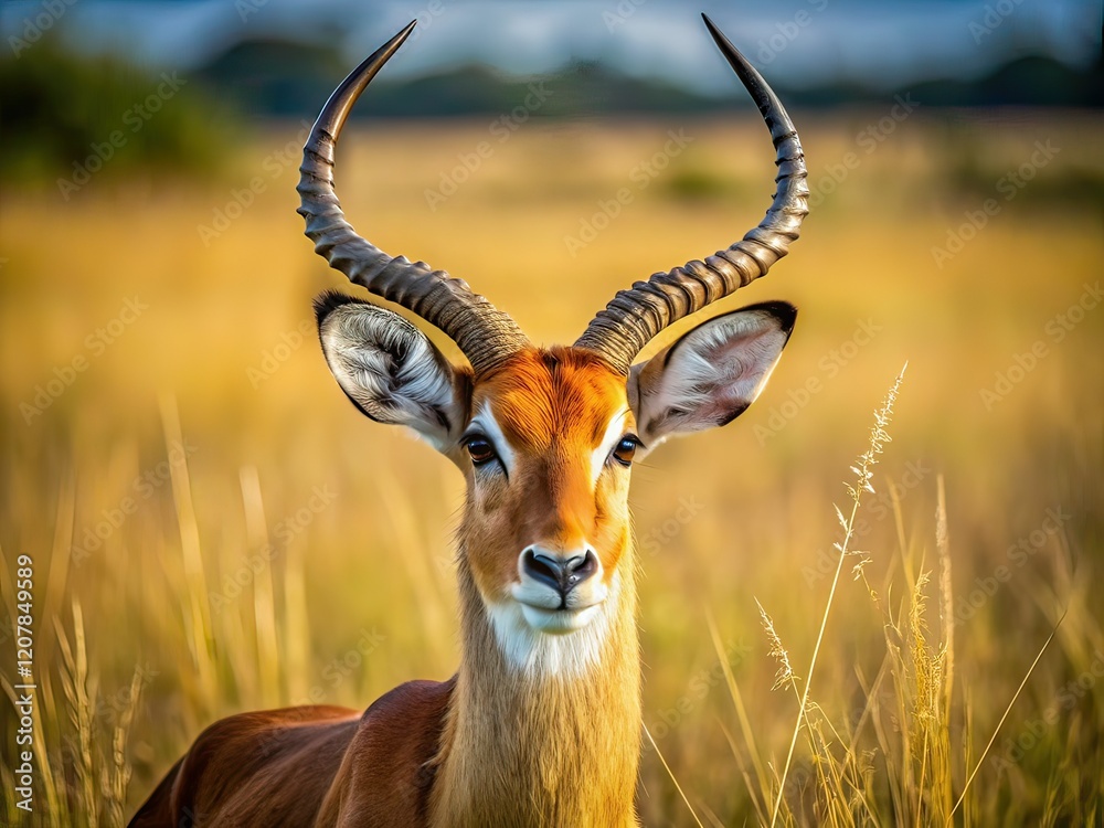 Kobus Kob Alert in Maasai Mara Savannah - AI Photorealistic Wildlife Kobus Kob Alert in Maasai Mara Savannah - AI Photorealistic Wildlife