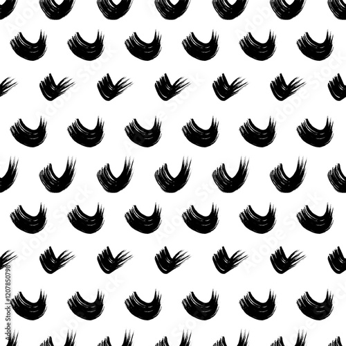 Seamless pattern with black wavy grunge brush strokes