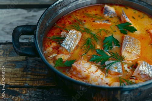 Delicious warm fish soup infused with fresh herbs for a comforting meal experience