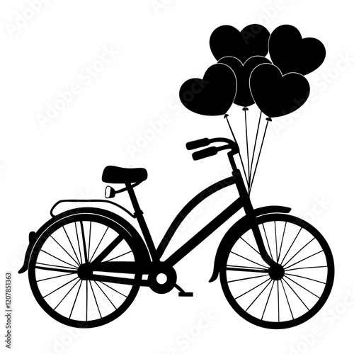 Bicycle with Heart Balloons vector silhouette