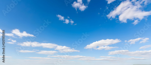 Fototapeta Naklejka Na Ścianę i Meble -  Blue sky with flowing cloud shapes, soft and bright lighting, realistic