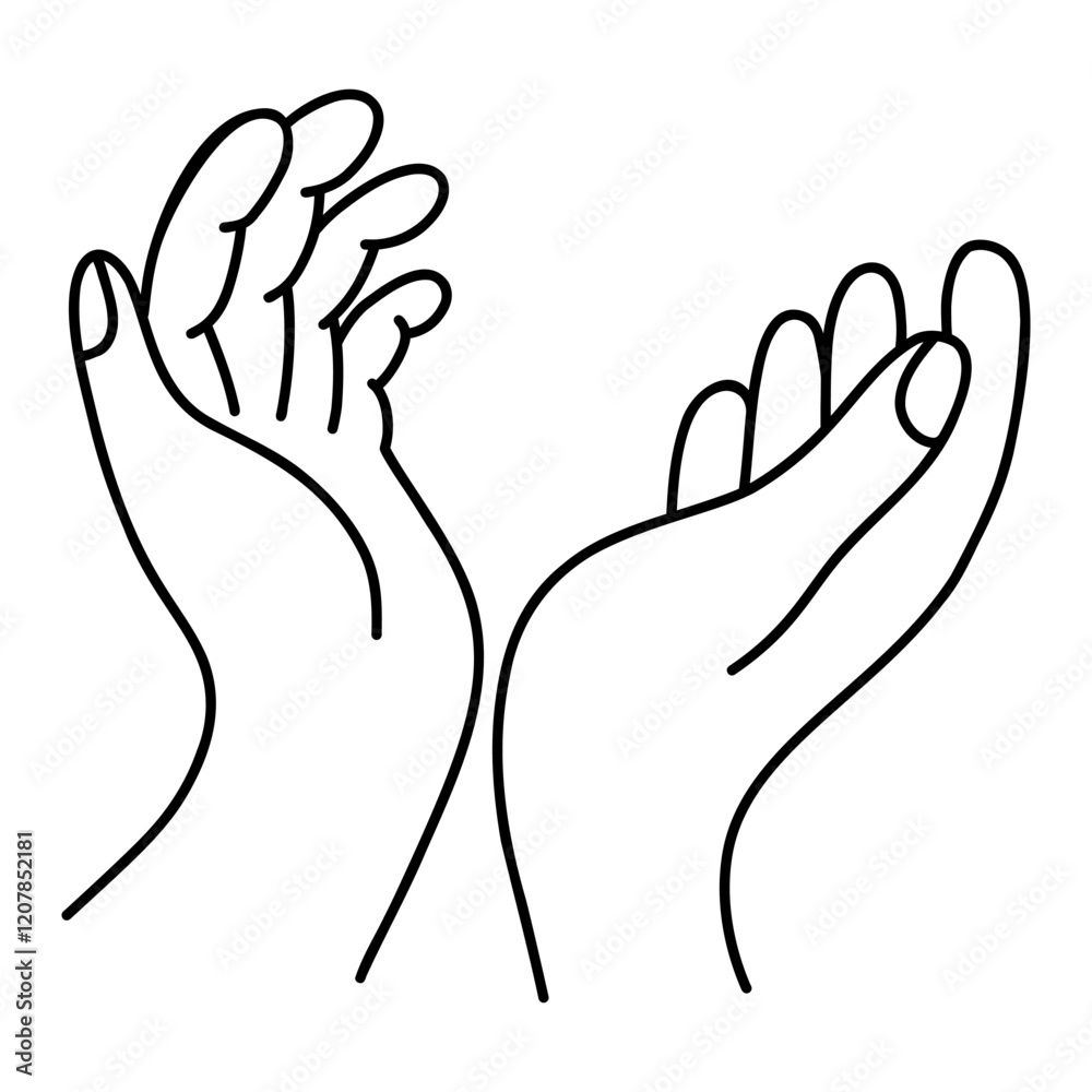 Outline Gesture Two hands with palms up. Linear hand drawing. Vector illustration Outline Gesture Two hands with palms up. Linear hand drawing. Vector illustration