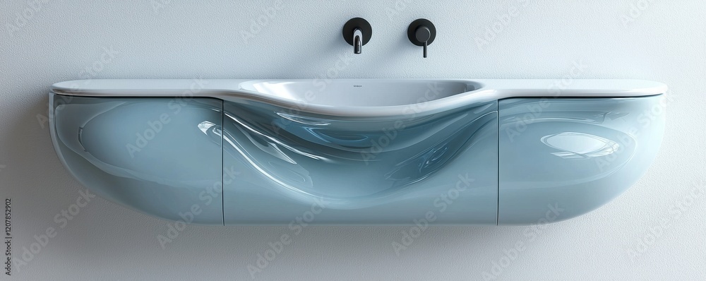 Elegant wall-mounted blue and white contemporary bathroom sink Elegant wall-mounted blue and white contemporary bathroom sink