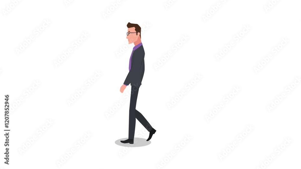 Business man side view walking animation. Cartoon vector animation.