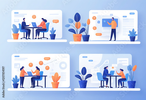 Illustration of Business Processes, as Banner format