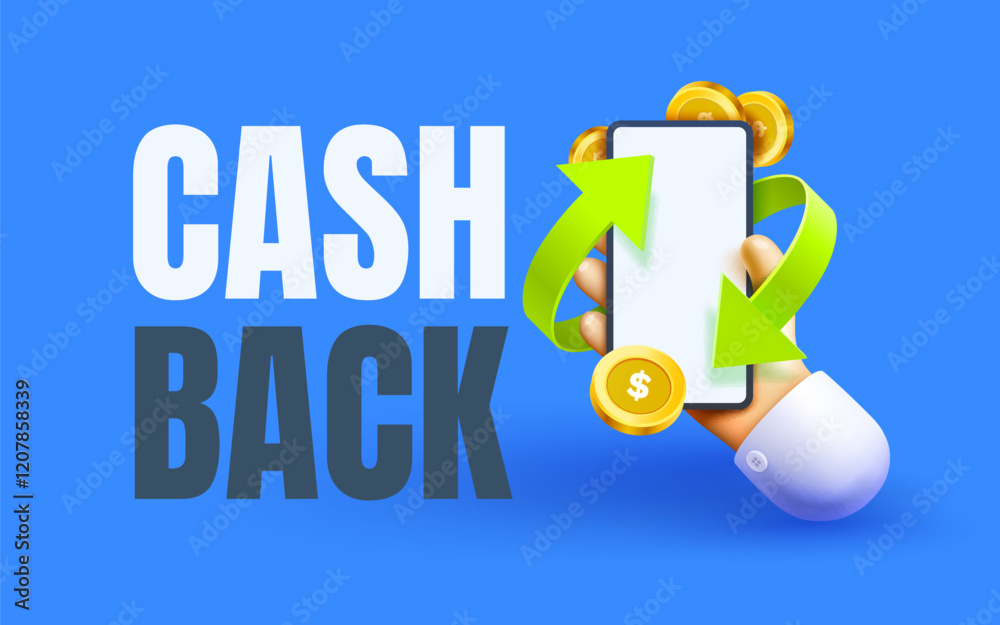 Mobile cash back service, financial payment Smartphone mobile screen, technology mobile display. Vector