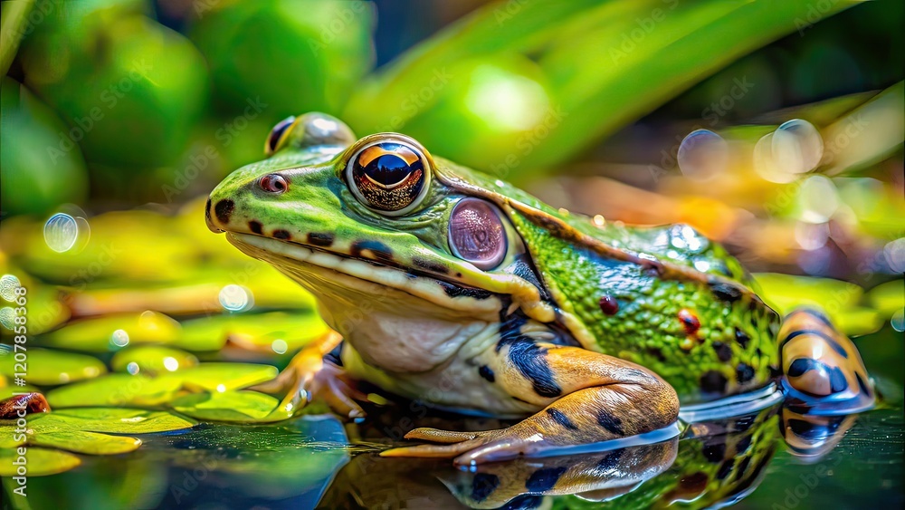 Levant Water Frog Macro Pond Photography,  Beautiful Amphibian, Nature