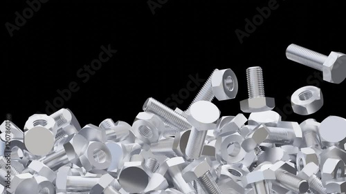 Bolt and Nut Screw Fastener Hardware Animation Curtain Transition Effect Transparent Background Alpha Channel