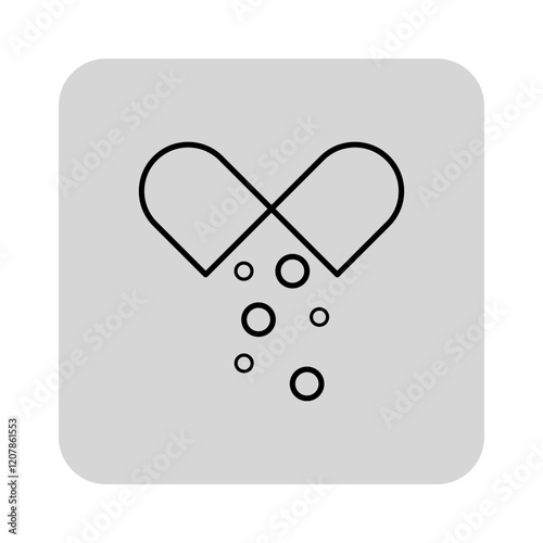 Line icon of pill spilling smaller bubbles, symbolizing health, wellness, and medical care. Healthcare-related concepts or applications