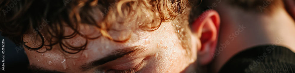 Fototapeta premium Close-up of a Sweaty Face with Curly Hair