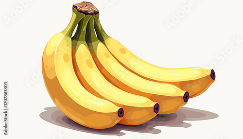 Colorful bunch of bananas on clean white background, vibrant freshness
