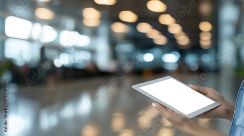 Wallpaper Mural Woman Holding Tablet in Modern Office Building Torontodigital.ca