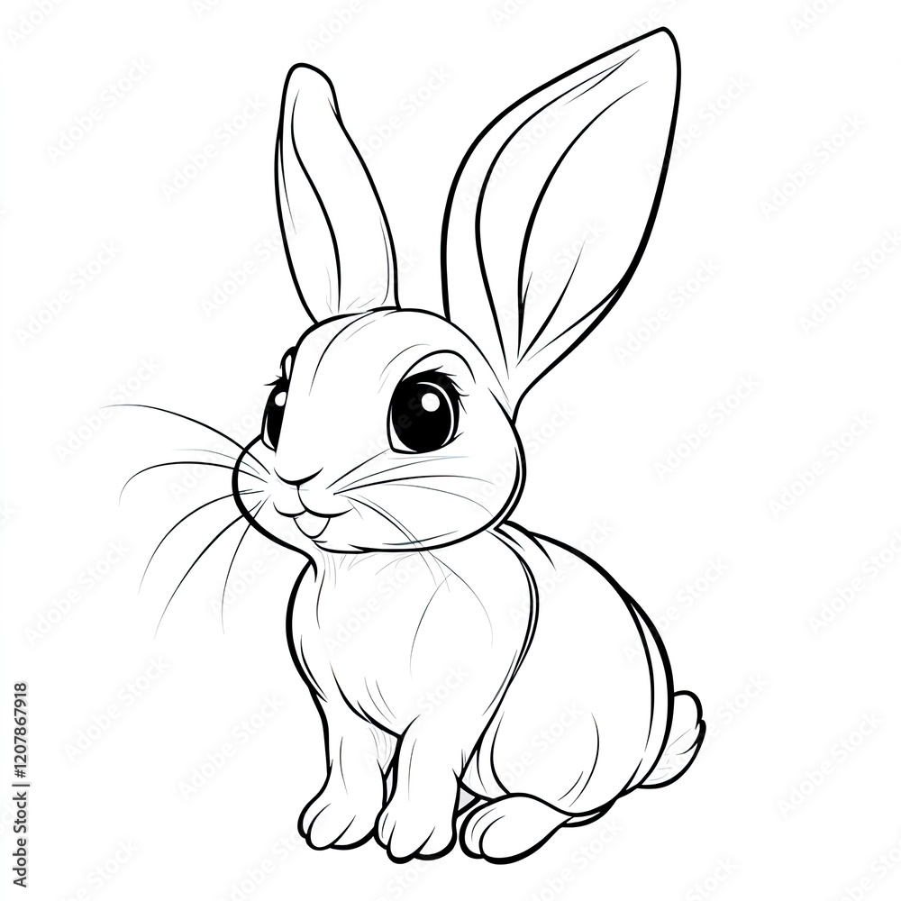 Obraz premium Adorable Rabbit Sketch Simple Coloring Page Illustration for Kids