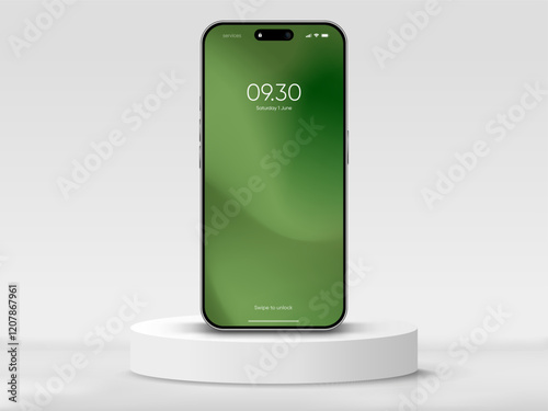 Realistic smartphone mockup. Mobile phone vector with isolated on white background. Device front view. 3D mobile phone with shadow. Realistic, high quality smart phone mockup for ui ux presentation.