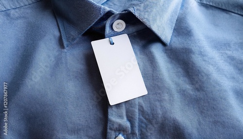 White blank laundry care clothes label on shirt fabric background