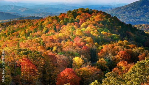 viewing multicolored forest from above in north carolina hills