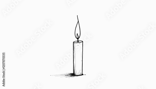 Black and white sketch of a candle with a flickering flame
