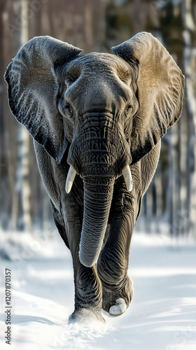 A wild elephant strides acr...